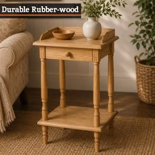 Premier Housewares Rubberwood Rectangular Telephone Table with Drawer, Brown, W: 61.0 cm, D: 37.0 cm, H: 29.0 cm – 3
