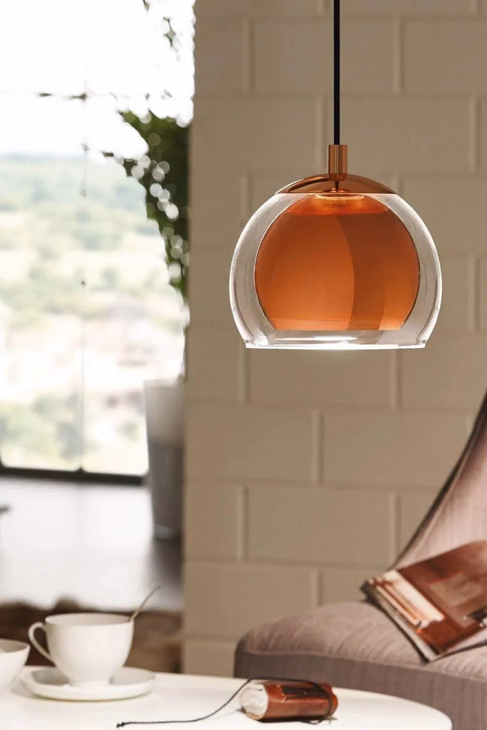 Eglo Rocamar Round Copper and Transparent Glass Pendant Lamp – 3