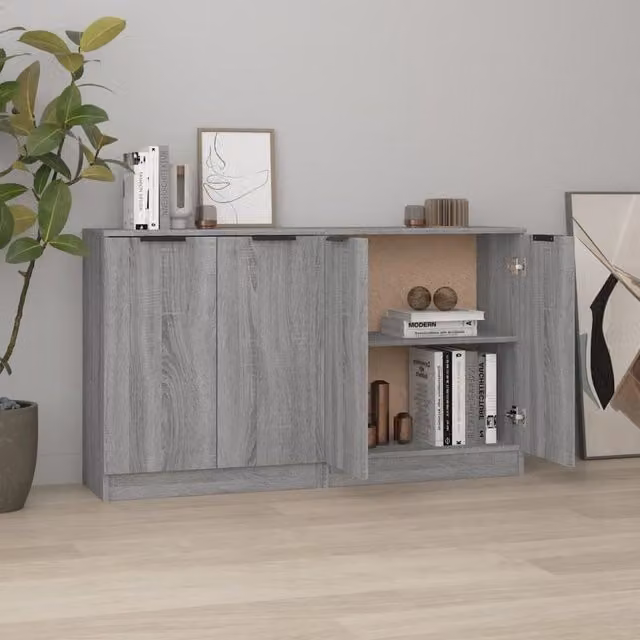 Berkfield Home Set of 2 Grey Sonoma Sideboards in Engineered Wood, W/D/H: 60 x 30 x 70 cm