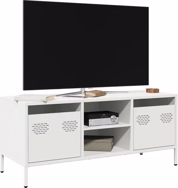 Berkfield Home Industrial White Steel TV Cabinet W/D/H: 101.5 x 39 x 43.5 cm – 1