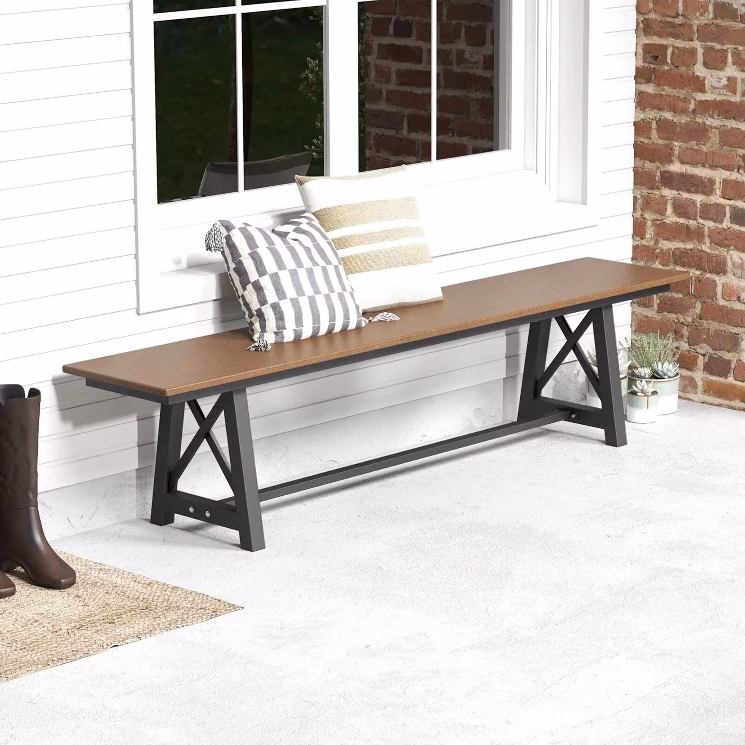 Costway Extra Long Outdoor Weatherproof Patio Bench in Brown, 183 cm – 3