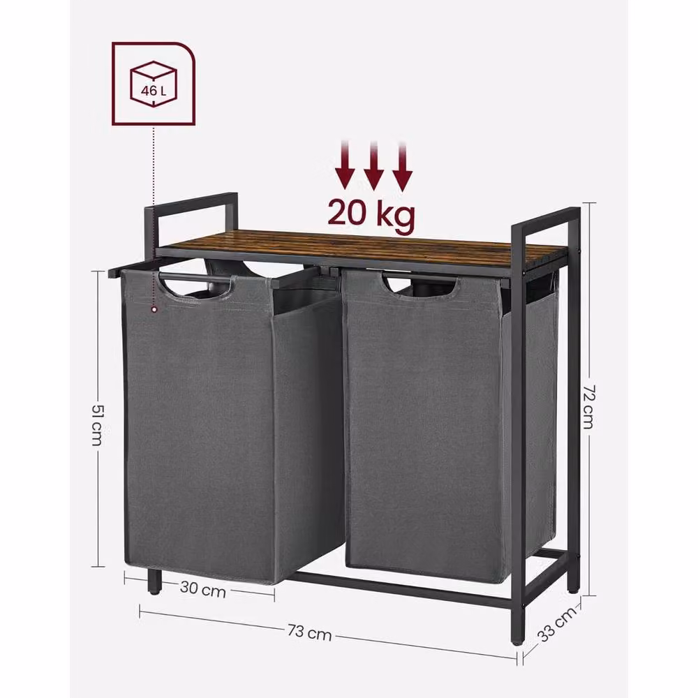 Kelvenix Grey Dirty Laundry Basket with 2 Compartments and Removable Bag – 2