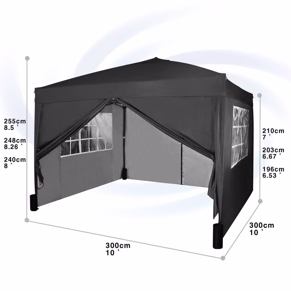 MCC Direct Pop Up Gazebo with Removable Sides and Storage Bag, Black and Silver, W/D: 300 x 300 cm – 5