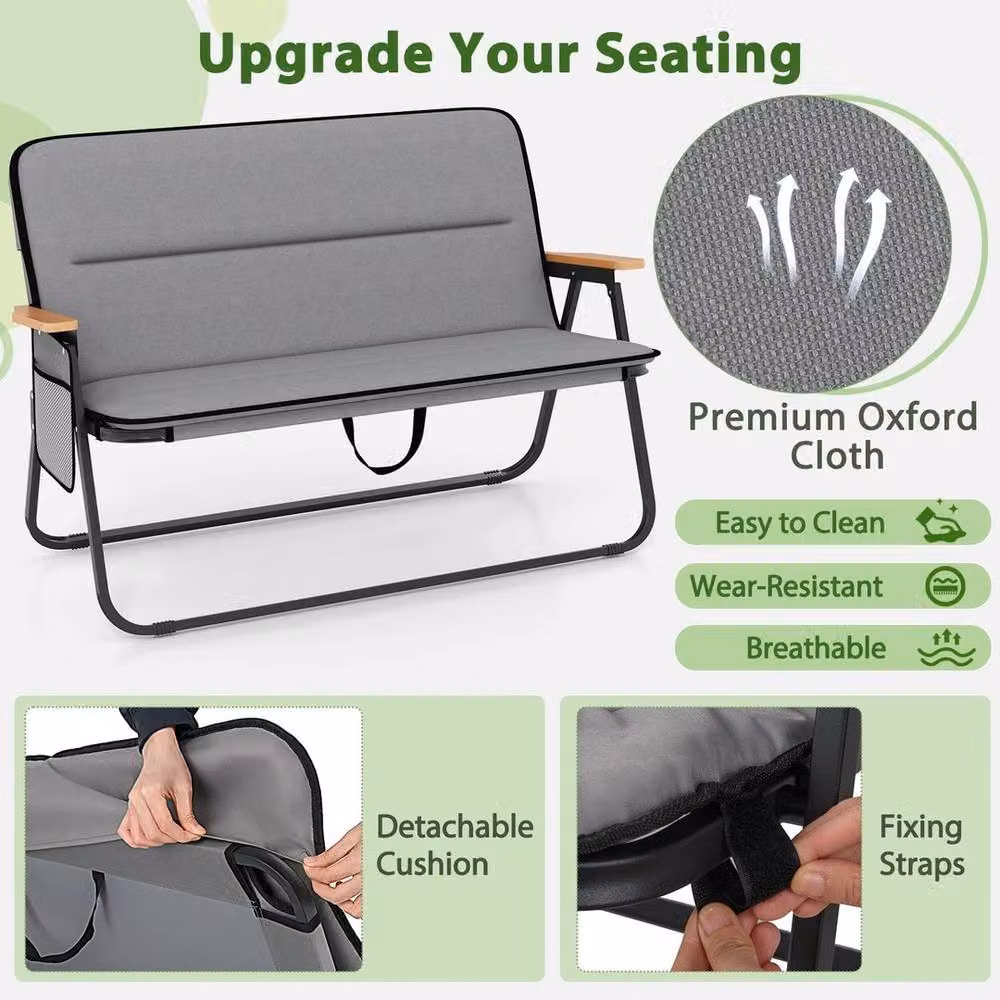 Kelvenix 2-Person Folding Garden Loveseat with Upholstered Fabric Cushions in Grey – 5