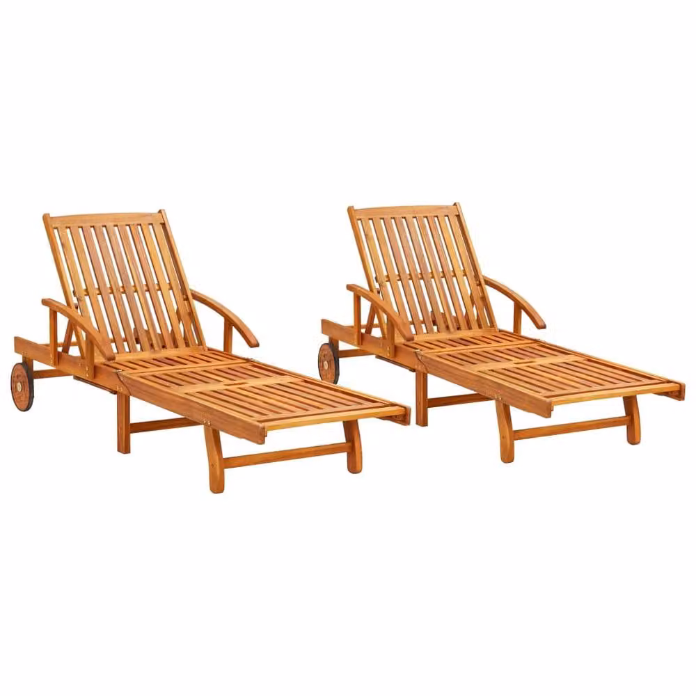 Berkfield Home Set of 2 Brown Acacia Wood Sun Loungers with Articulated Backrests – 2