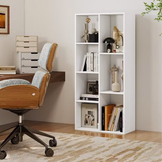 COSTWAY Modern White Cube Display Rack and Freestanding Organiser with Back Panel