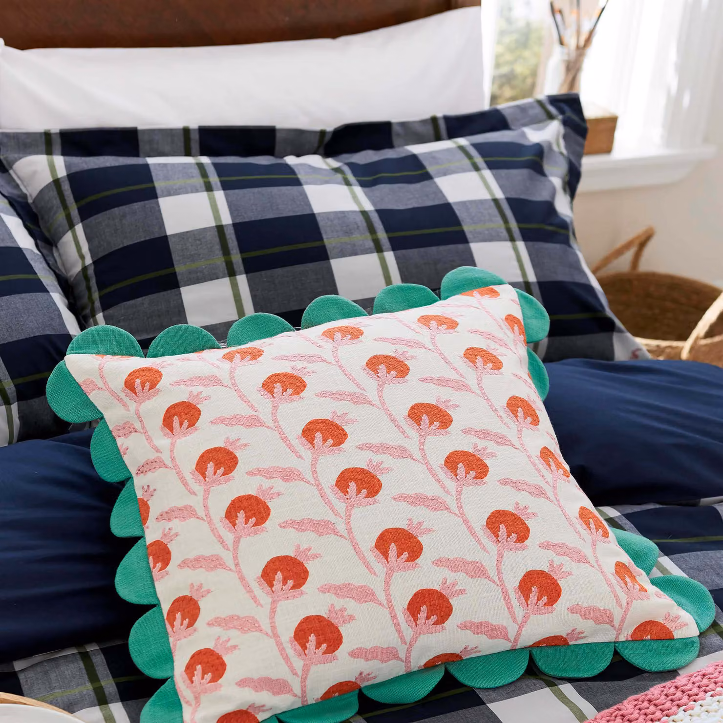 Joules Daylesford Checked Cotton Cushion, Multicolour, W/D/H: 45 x 45 x 45 cm – 2