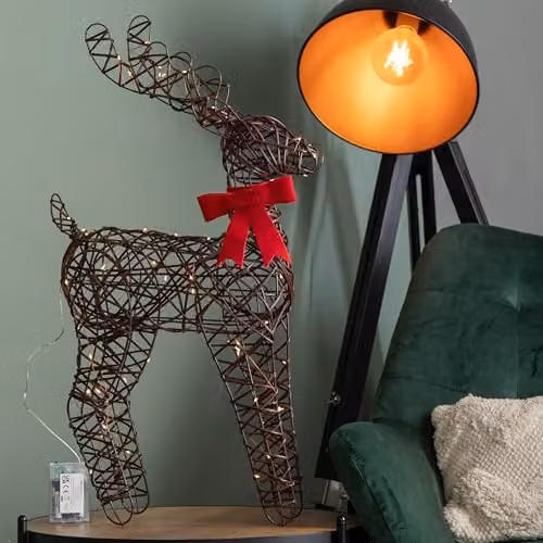 Samuel Alexander Brown Battery Operated Christmas Reindeer with Red Bow and White LEDs, 60 cm – 2