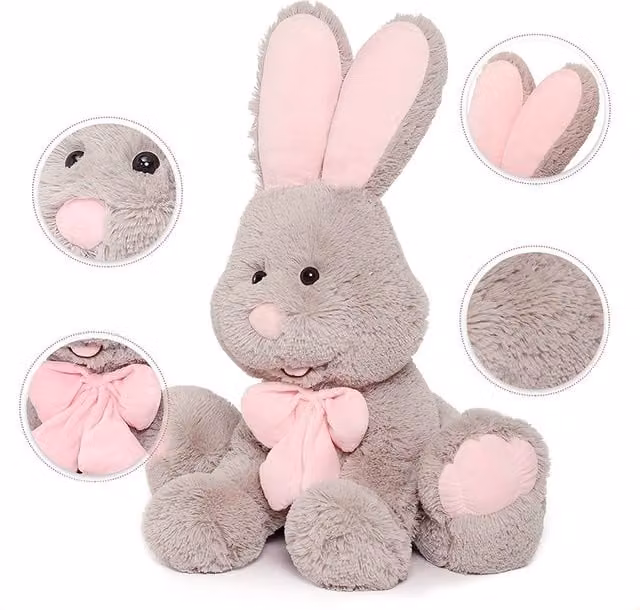 Kidkid Large-Ear Plush Rabbit in Two-tone Grey and Pink, Height: 80 cm