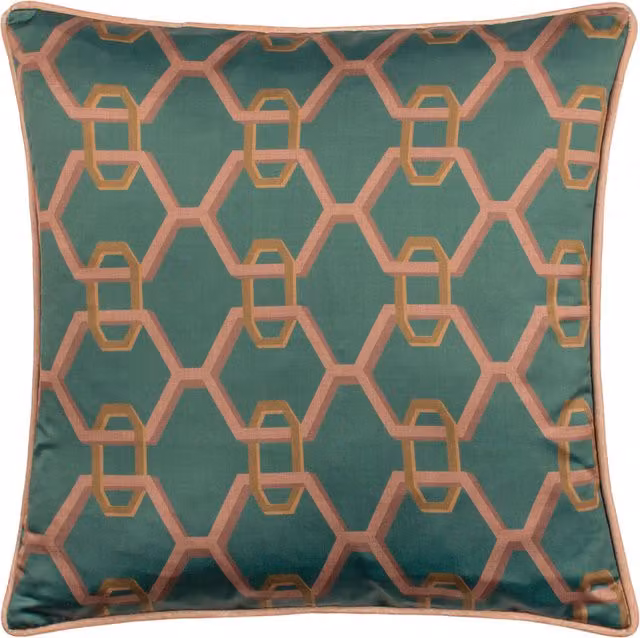 Make It A Home Carnaby Chain Geometric Satin Cushion in Teal and Petrol Blue