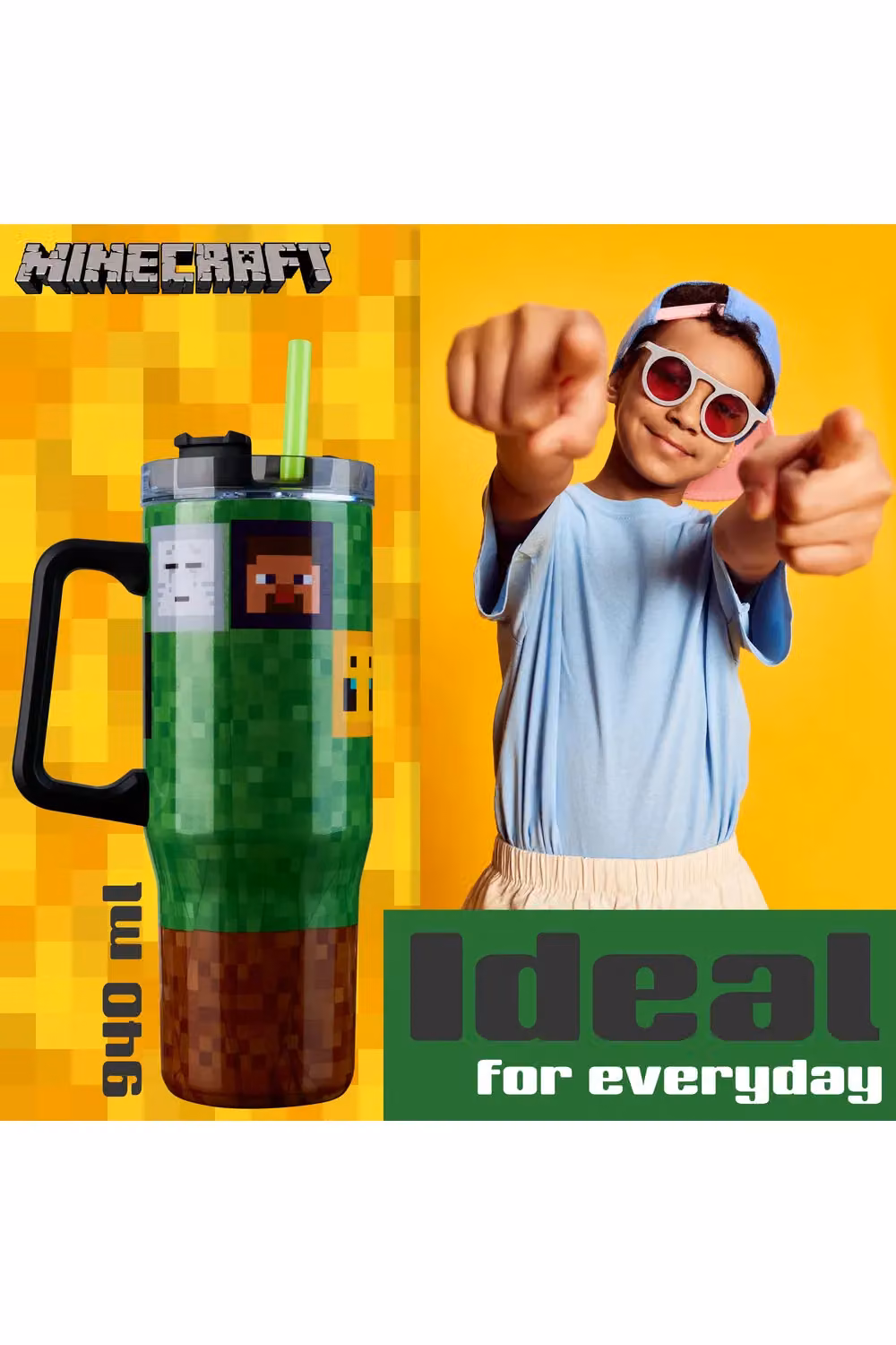 Minecraft Insulated Travel Mug with Straw and Handle, 940ml, Multicolour – 9