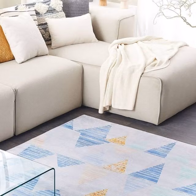 Wyld and Coco Geometric Rectangular Area Rug in Multicolour Grey Polyester, W: 140 cm, L: 200 cm