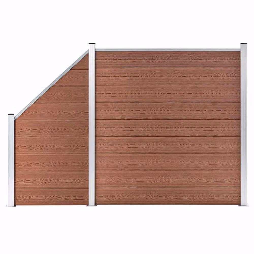Berkfield Home WPC Fence Set with 1 Square and 1 Slanted Panel, Brown, W: 273 cm, H: 186 cm – 2