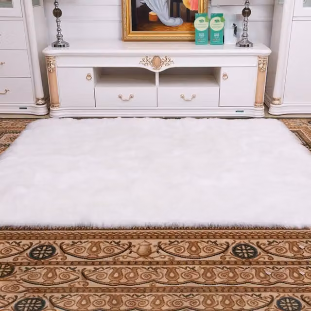 Livingandhome Luxury Soft Rectangle Shaggy Rug in White, W: 180 cm, Height: 5.5 cm