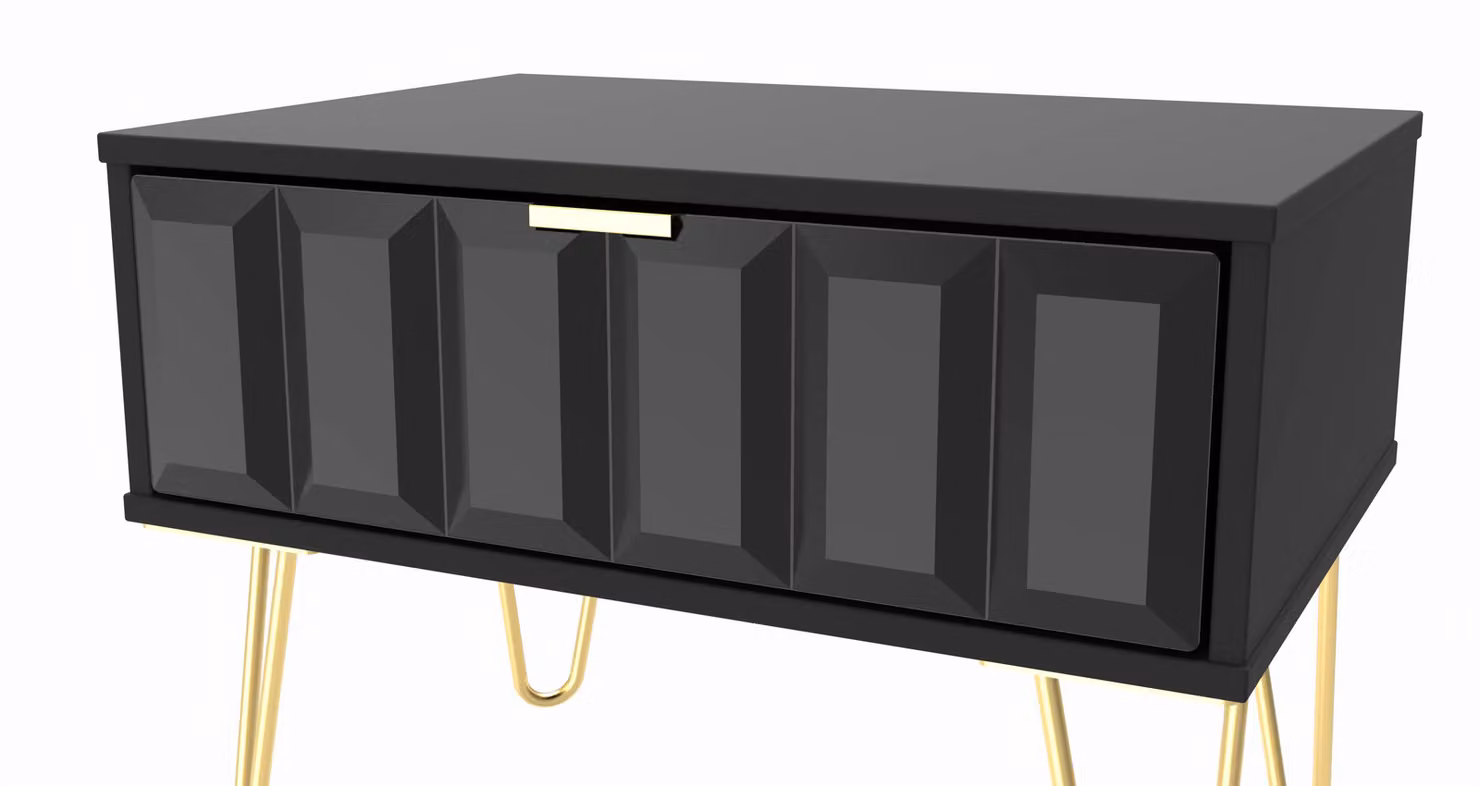 2 U Metro Ready Assembled 1 Drawer Wide Side Table in True Black and Gold – 3