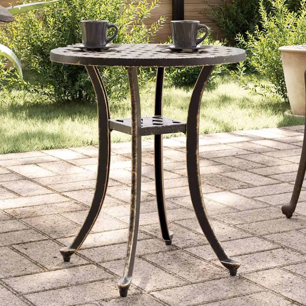 Berkfield Home Round Cast Aluminium Garden Table in Bronze, W: 48 cm, D: 53 cm – 2