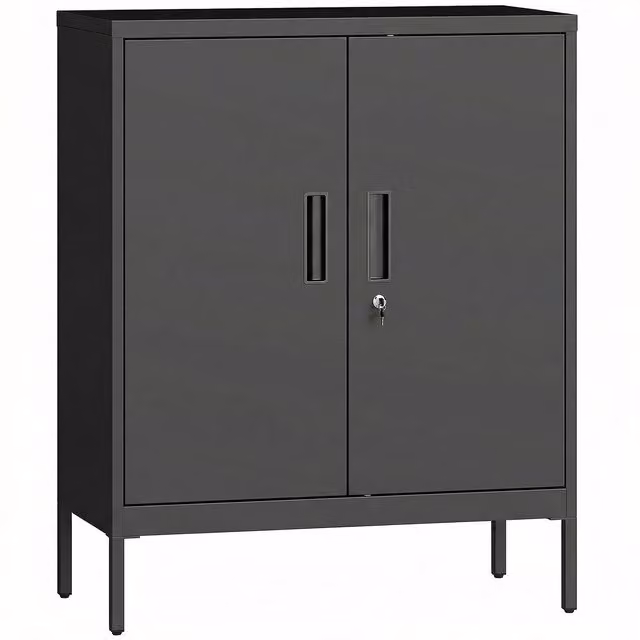 HOMCOM Black Metal Storage Cabinet with Lock and Adjustable Shelves