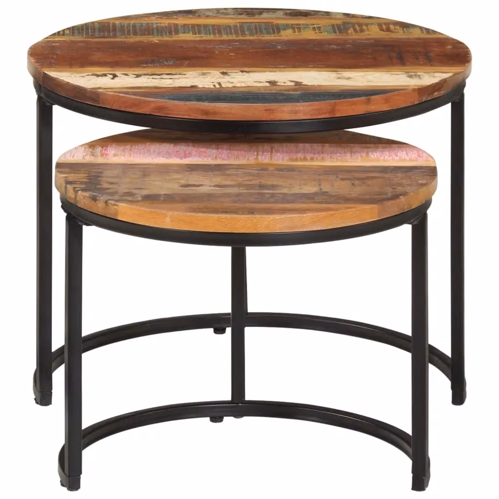 Berkfield Home Nesting Tables, Set of 2, Round Solid Reclaimed Wood in Brown – 2