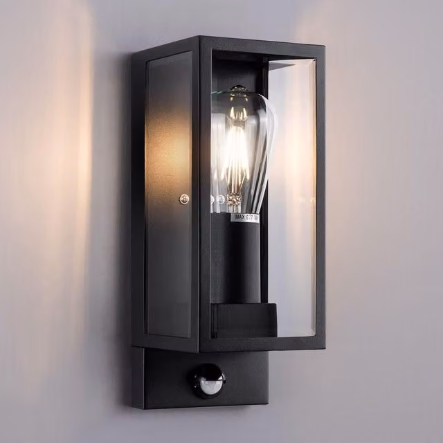 Harper Living Modern Black Motion Sensor Outdoor Wall Light with Transparent Glass – 1