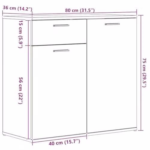 vidaXL Artisan Oak Sideboard in Brown, W/D/H: 80 x 36 x 75 cm – 2
