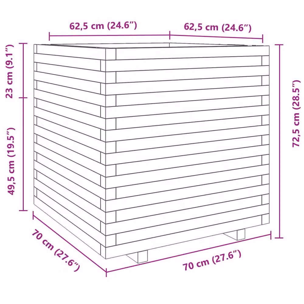 Berkfield Home Beautiful Garden Planter Tub in Brown Solid Wood, W/D/H: 70 x 70 x 72.5 cm – 2