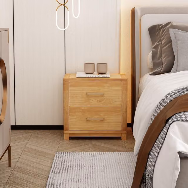 Cabinet Bits Grotti 2 Drawer Bedside Table in Brown Natural Wood and Metal