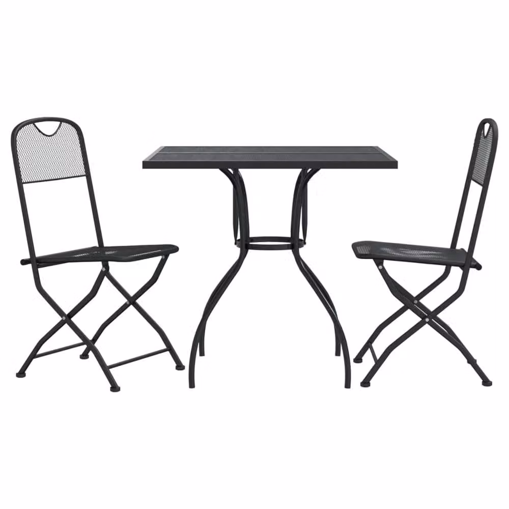 Berkfield Home 3 Piece Modern Garden Dining Set in Anthracite Black Metal Mesh – 2