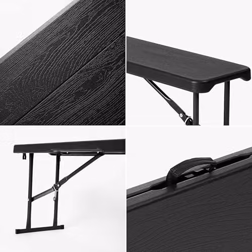 Novecrafto Portable Folding Bench Seat in Black, W/D/H: 182.88 x 28.0 x 43.0 cm – 10