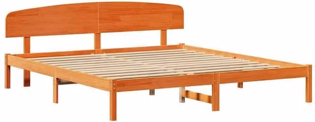 Berkfield Home Solid Wood Pine Bed Frame with Headboard, Wax Brown, W/D/H: 180 x 200 x 74 cm