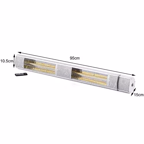Mylek 3000W Electric Wall Mounted Patio Heater in Silver with Aluminium Housing and Remote Control – 2