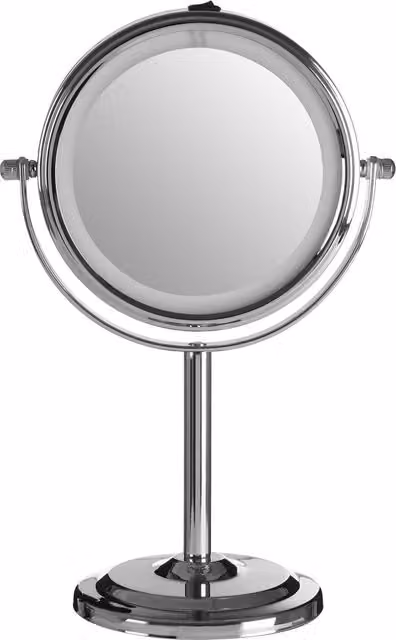 Orsina Cassini Round LED Tabletop Mirror in Silver Metal with Chrome Finish