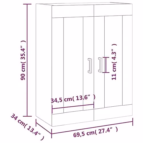 vidaXL Wall Mounted Cabinet in Smoked Oak with Glass Doors, W/D/H: 69.5 x 34 x 90 cm – 3