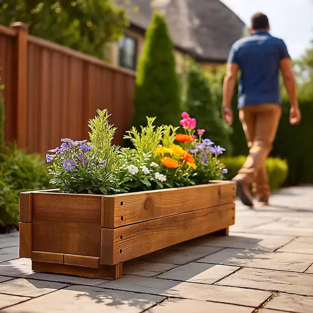 Access Garden Products Brown Wooden Window Box Planter W: 21.0 cm, D: 19.0 cm, H: 21.0 cm – 2