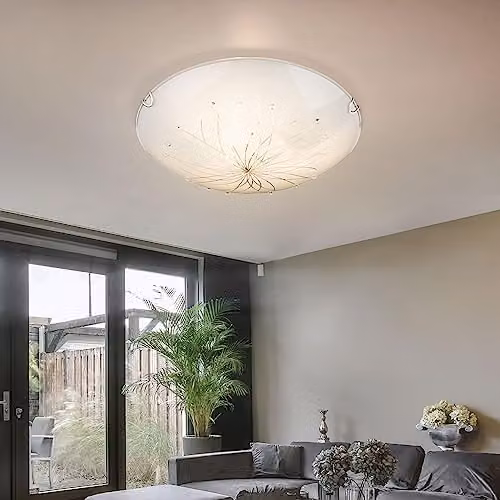 Globo Lighting Calimero I Modern Round Glass Ceiling Light in White and Chrome, 3x E27, W: 40 cm, D: 40 cm, H: 40 cm – 2