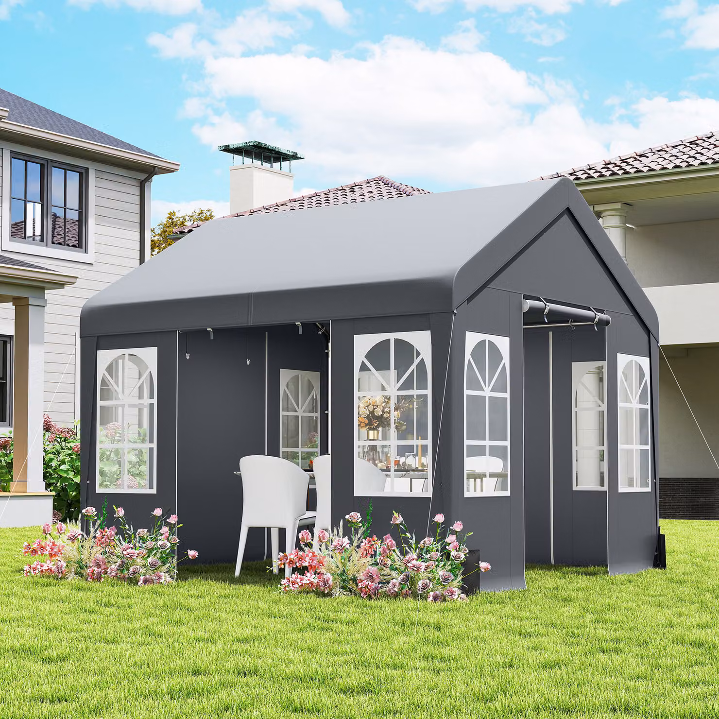 Outsunny Grey Party Tent Canopy with Removable Sidewalls and Windows, W: 300 cm, D: 300 cm, H: 278 cm – 2