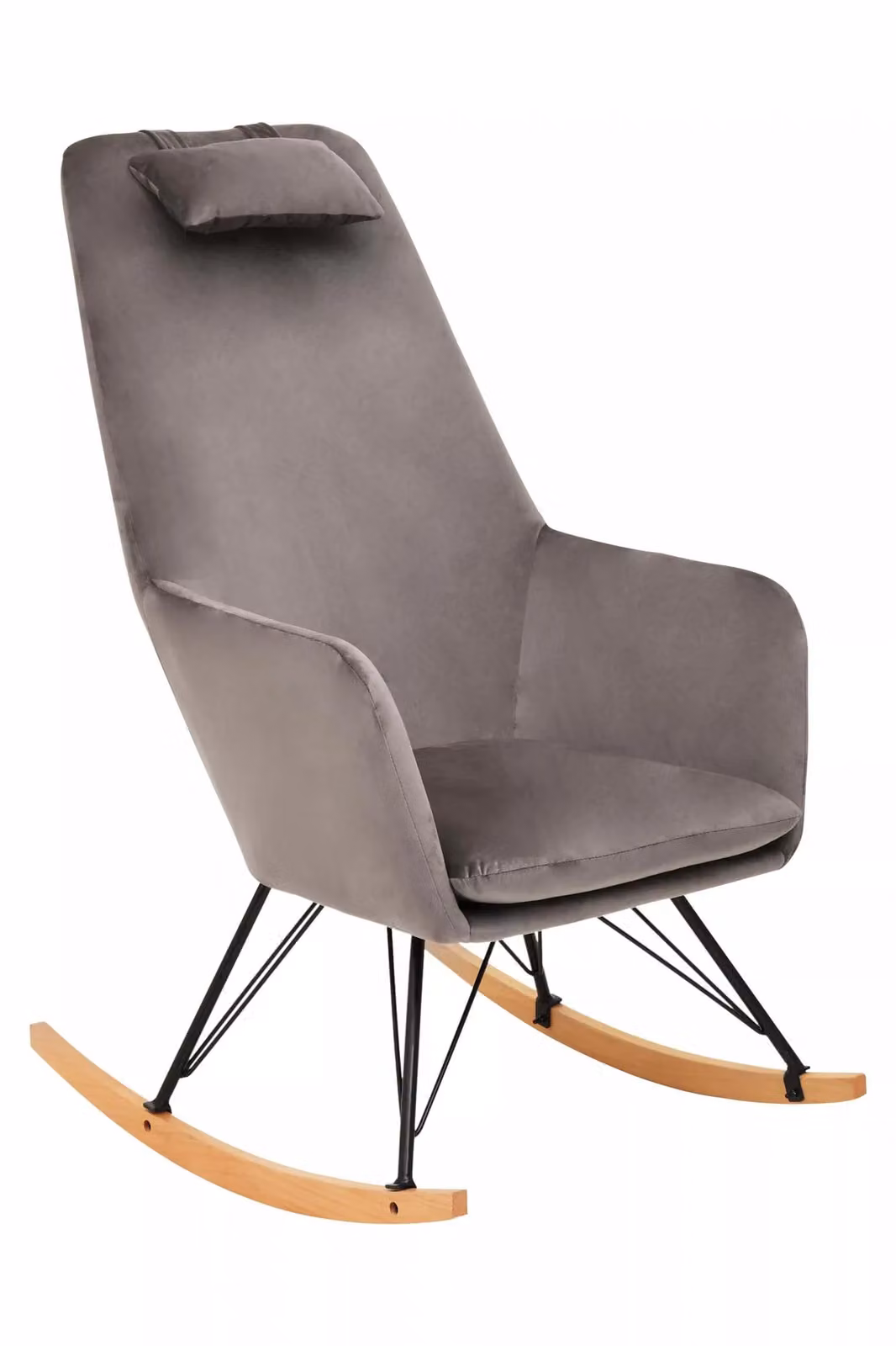 Orsina Grey Velvet Rocking Chair with Armrests and Mixed Wood and Metal Frame, H 108 x W 62 x D 62 cm – 2