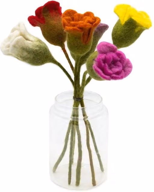 KDMD Set of 6 Multicolour Textile Floral Roses for Crafts and Tabletop Decoration