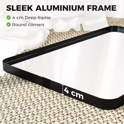 HOMCOM Modern Rectangular Wall Mirror in Black, W: 90 cm, H: 60 cm – 3