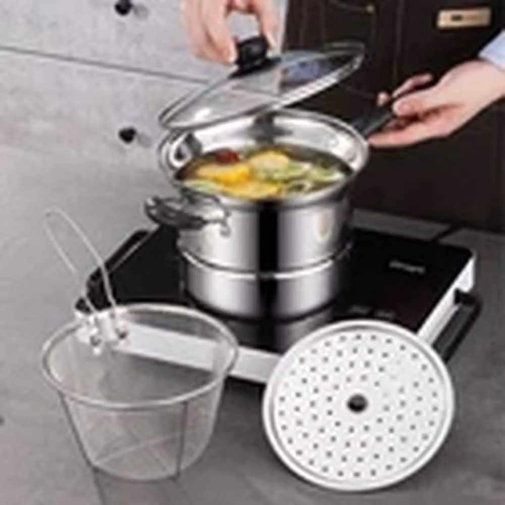Havendro 4-Piece Deep Fryer Set with Glass Lids and Wire Baskets in Silver – 5