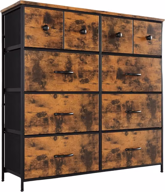 Furnold Industrial 10 Fabric Drawer Chest in Rustic Brown