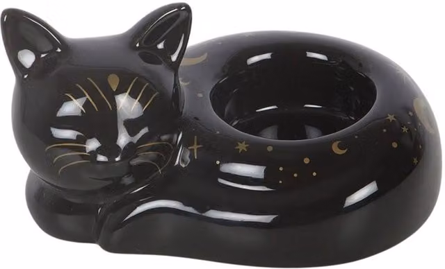 Something Different Black Ceramic Cat Tealight Holder