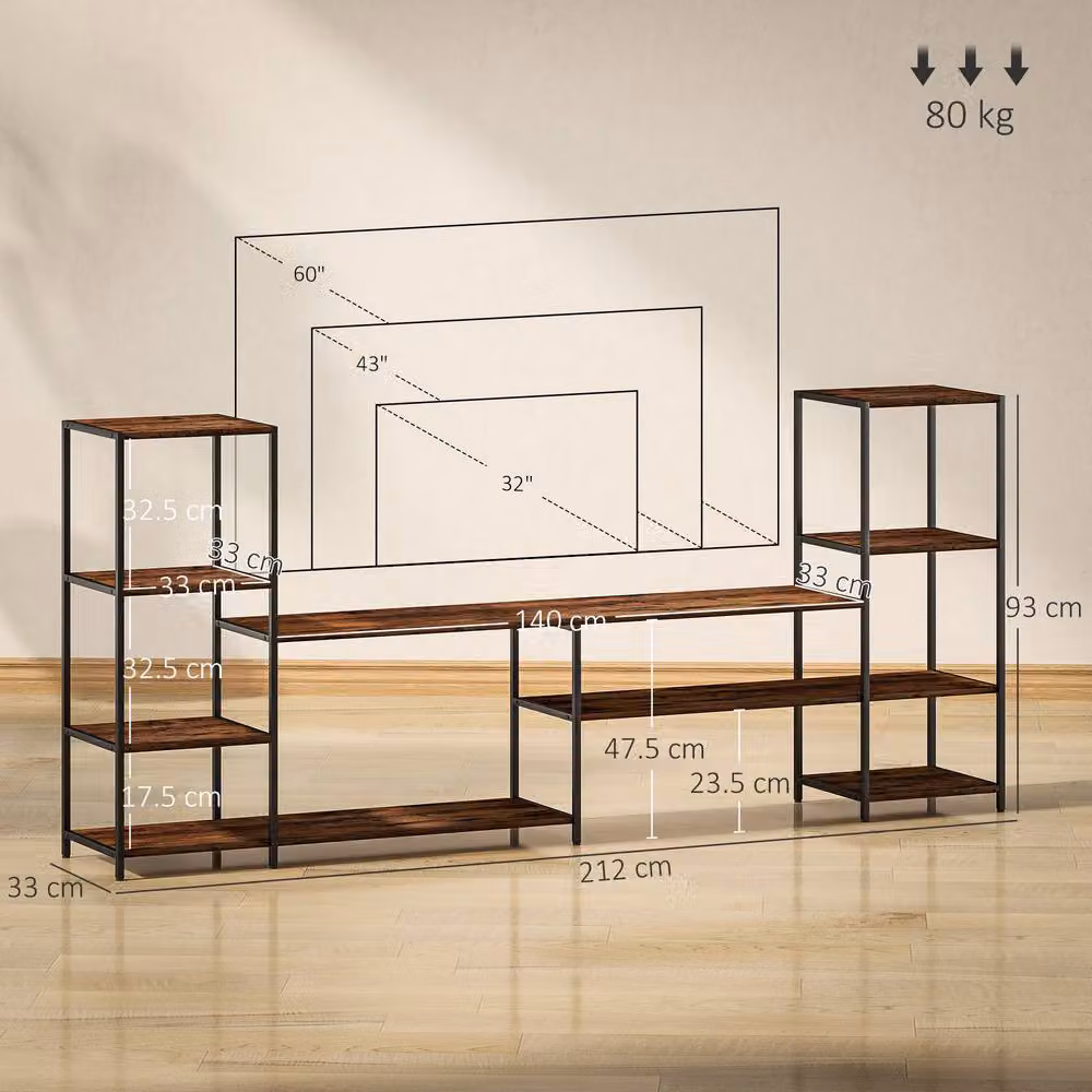 HOMCOM Industrial TV Unit with Shelves in Brown and Black – 3