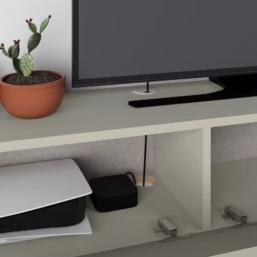 HOCUS PICUS Modern Floating TV Stand with 2 Door Storage Cabinet in Ash Green – 3