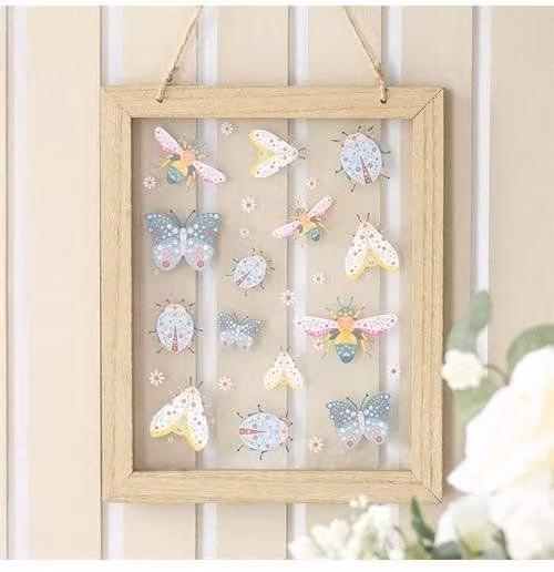 KDMD Brown and Multicolour Floral Bug Print Glass Wall Hanging