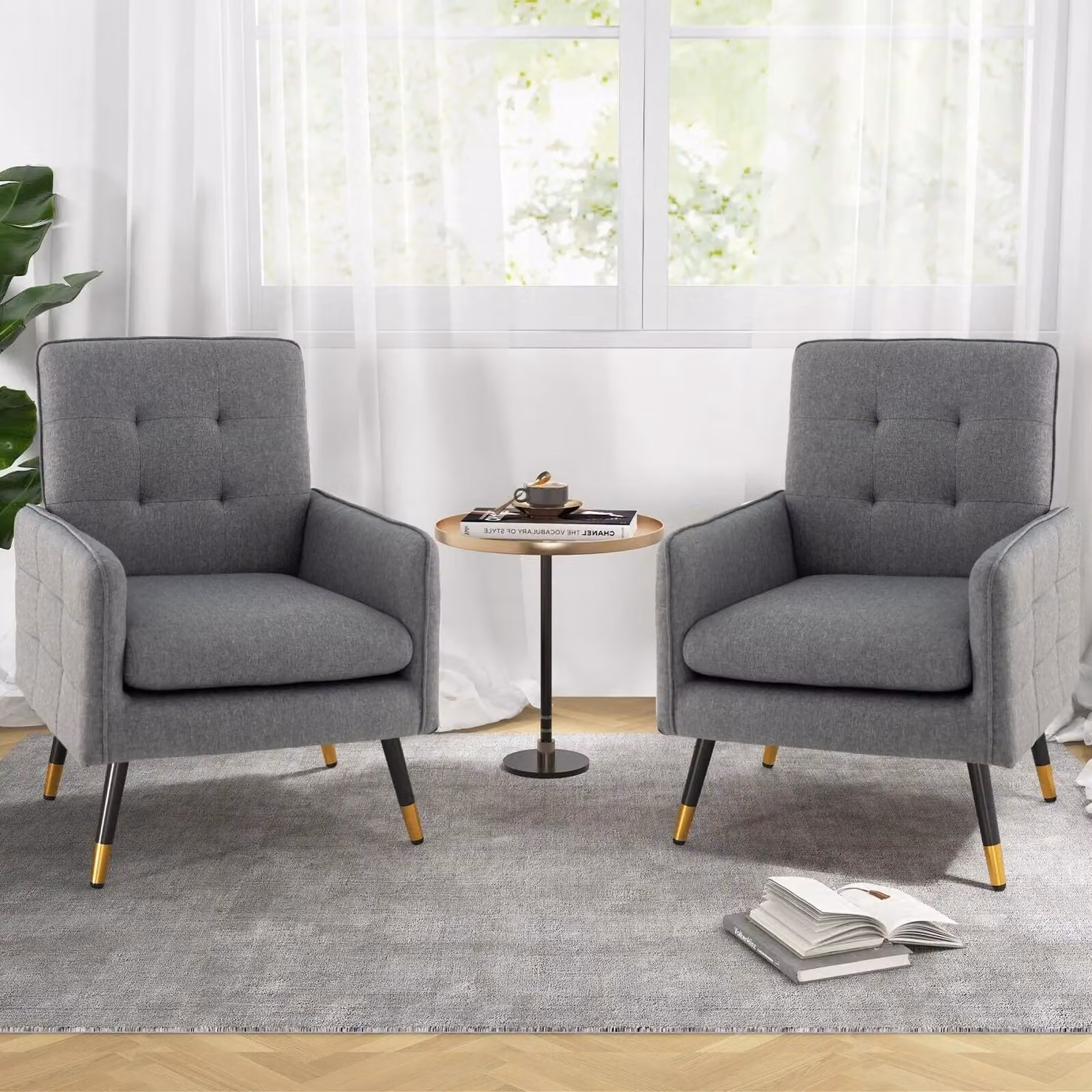 Costway Modern Upholstered Accent Armchair in Grey with Metal Frame – 6