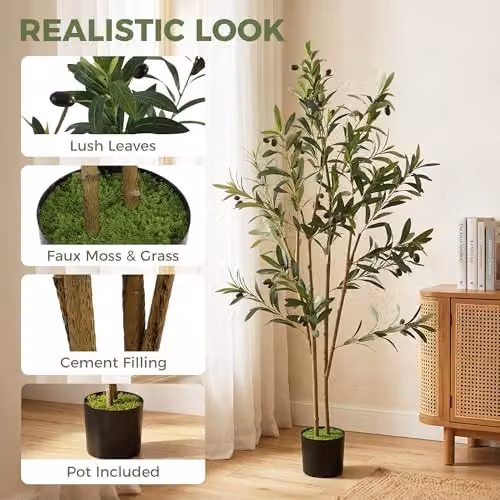 HOMCOM Green Mediterranean Artificial Silk Olive Tree, Height: 120 cm – 3