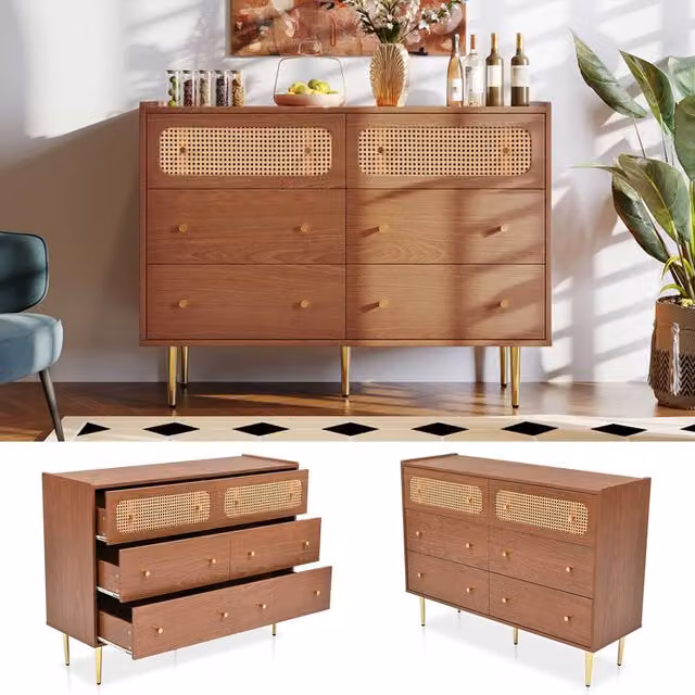 BTM Rattan Sideboard Cabinet and Chest of Drawers in Brown, W/D/H: 120 x 40 x 90 cm