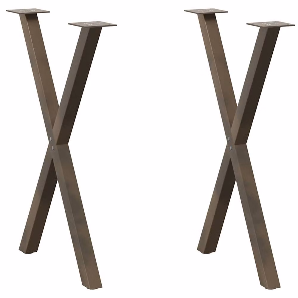 Berkfield Home X-Shaped Dining Table Legs, 2 Pieces, Brown Matt Steel, H: 72.5 cm x W: 57 cm – 2