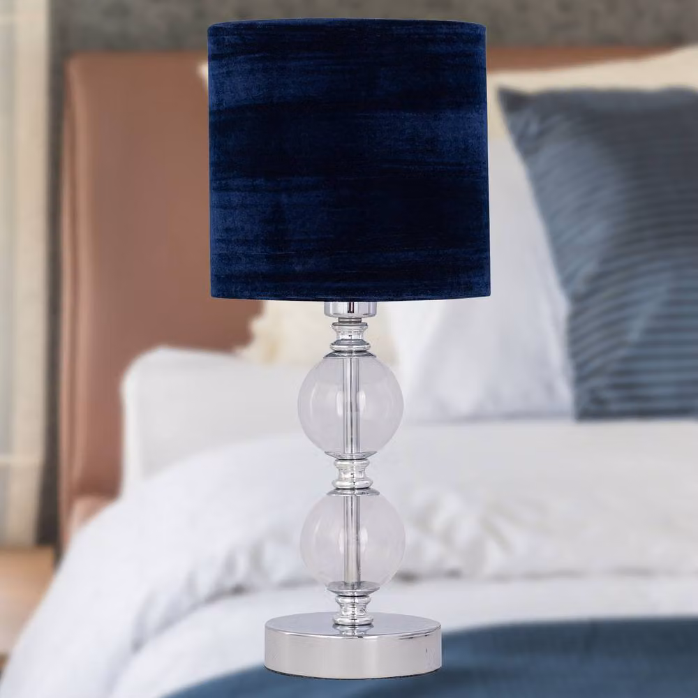 First Choice Lighting Set of 2 Chrome Two Ball Table Lamps with Navy Blue Velvet Shades – 4