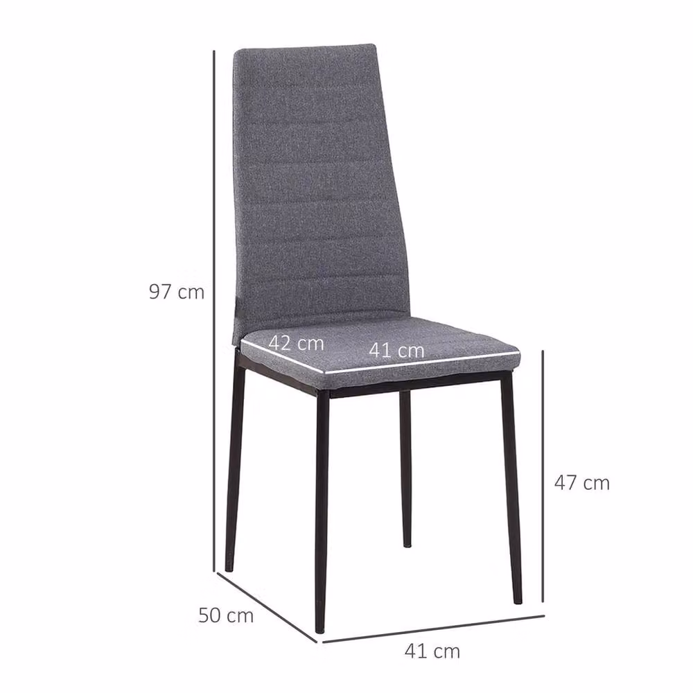 FORGEVIO High Back Dining Chairs in Grey Upholstered Linen-Touch Fabric – 2